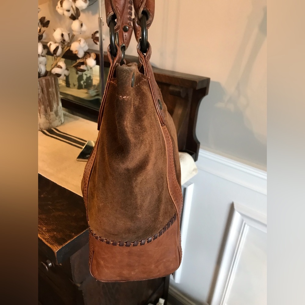 Frye Brown Suede and Leather Shoulder Tote - Picture 5 of 14